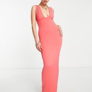 Public Desire/ASOS double layer slinky plunge maxi dress in coral